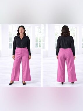 J. Jill Wide-Leg Cotton-Linen Pants in Bright Pink Size L GUC